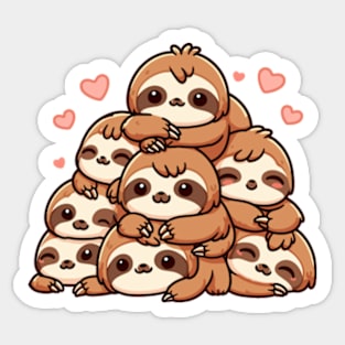 Kawaii Sloth Pile Sticker